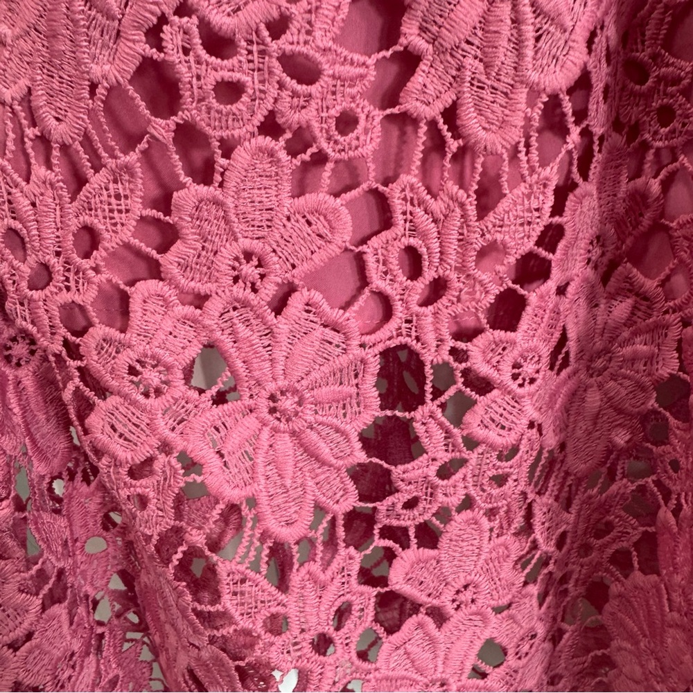 Donna Morgan Pink Lace Midi Dress size 6 Lace Overlay A-Line‎ Spaghetti Straps - Picture 5 of 11